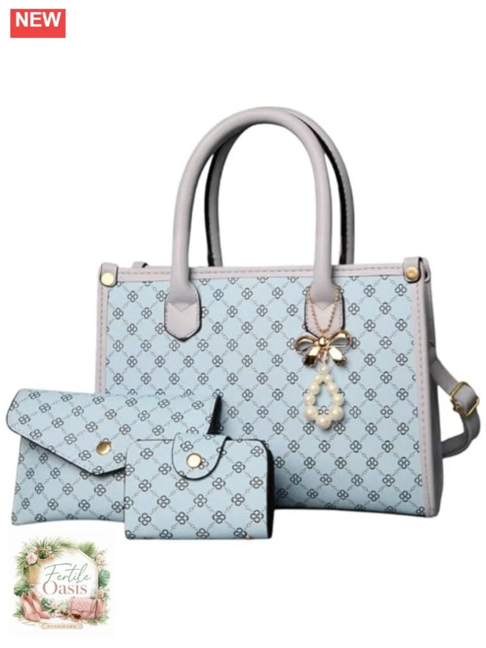 PU Leather Satchel Handbag Set with Bow - Spacious Tote Shoulder Bag with